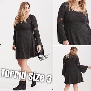 Lace Inset Hacci Knit Skater Dress